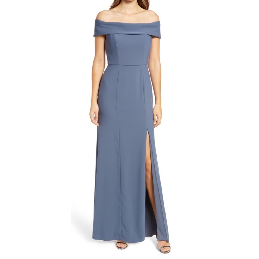 Dessy Collection Off the Shoulder Crepe Gown